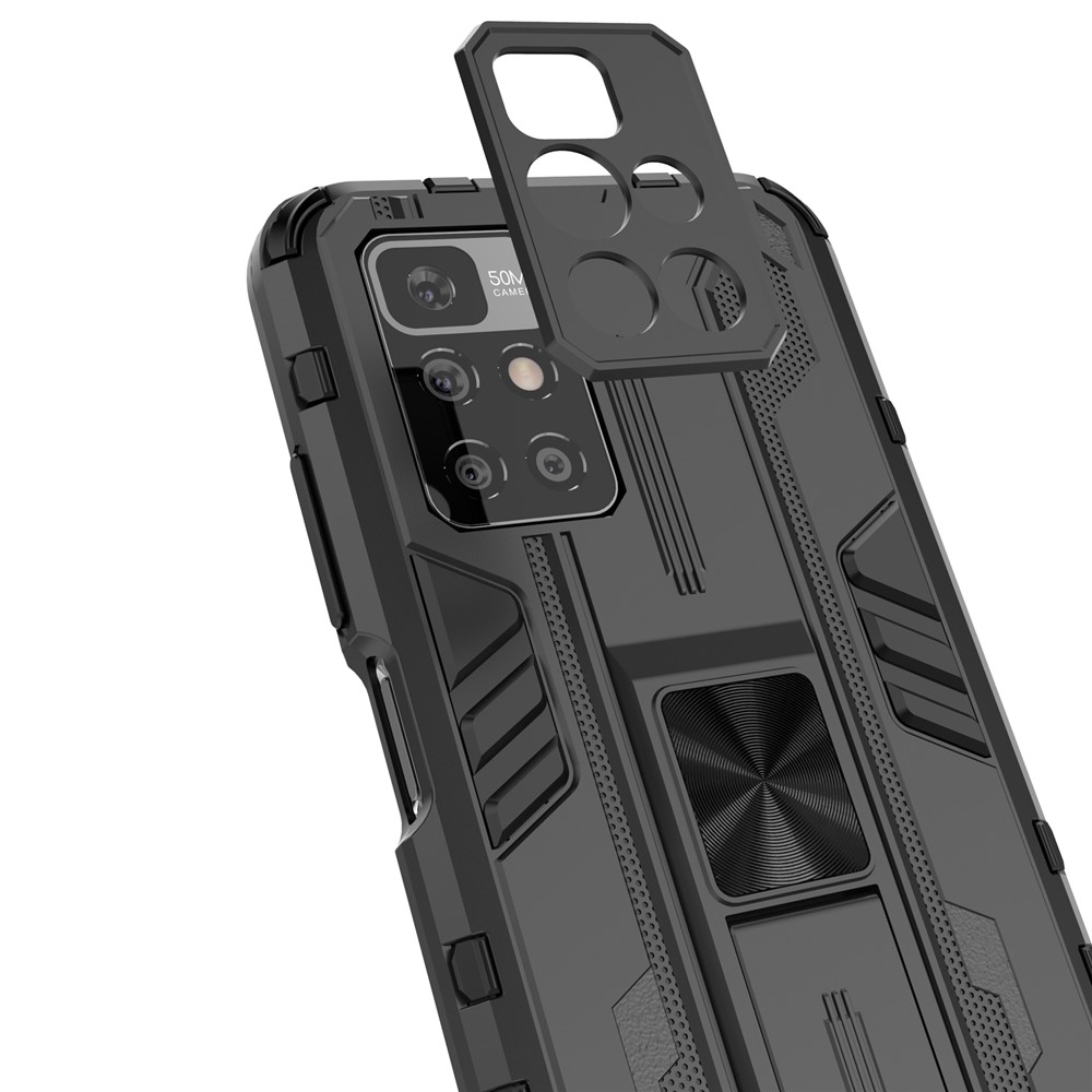Hybrid Shockproof Heavy Duty Combo Hard PC Soft TPU Protective Case with Kickstand for Xiaomi Redmi 10 - Black-5