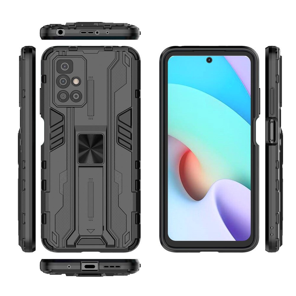 Hybrid Shockproof Heavy Duty Combo Hard PC Soft TPU Protective Case with Kickstand for Xiaomi Redmi 10 - Black-6