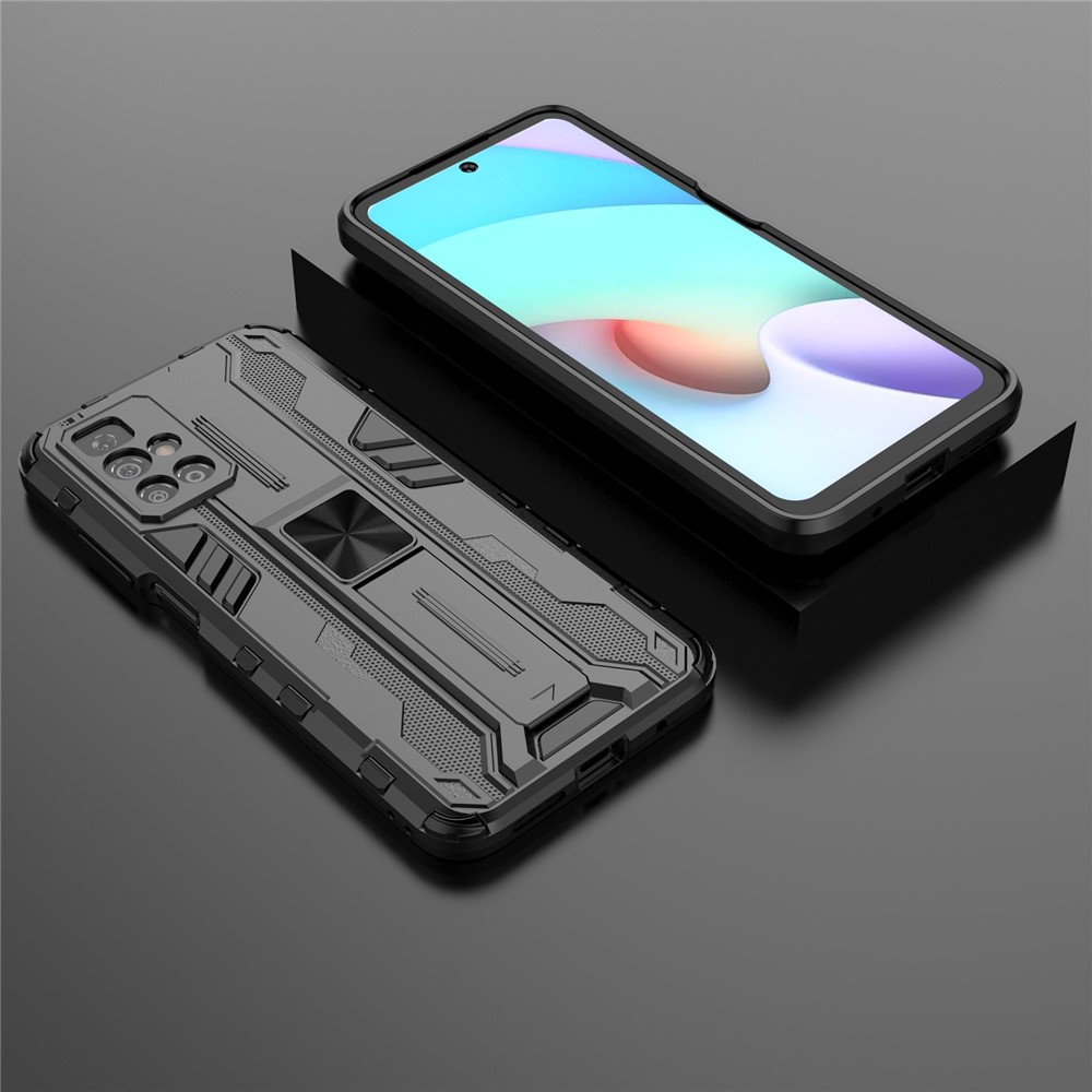 Hybrid Shockproof Heavy Duty Combo Hard PC Soft TPU Protective Case with Kickstand for Xiaomi Redmi 10 - Black-8