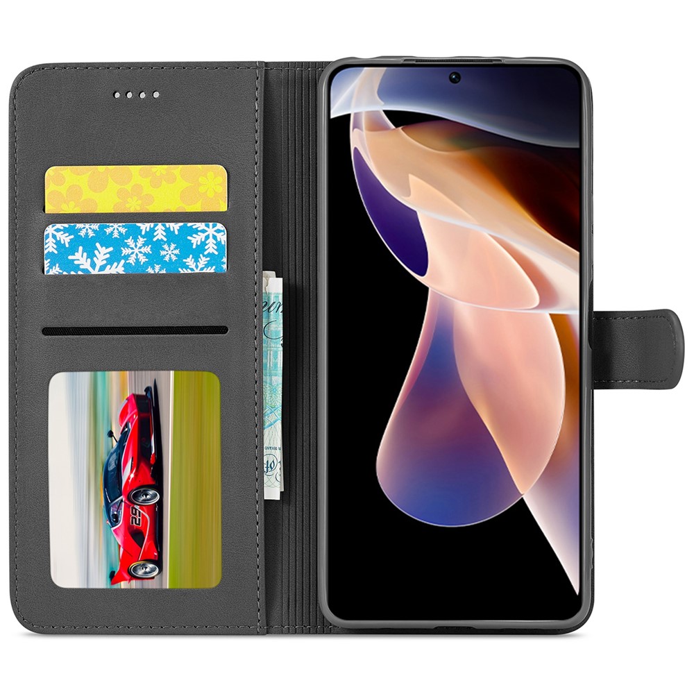 LC.IMEEKE PU Leather Wallet Case Hands-Free Stand Magnetic Closure Flip Cover for Xiaomi Redmi Note 11 Pro / Note 11 Pro+ - Black-6