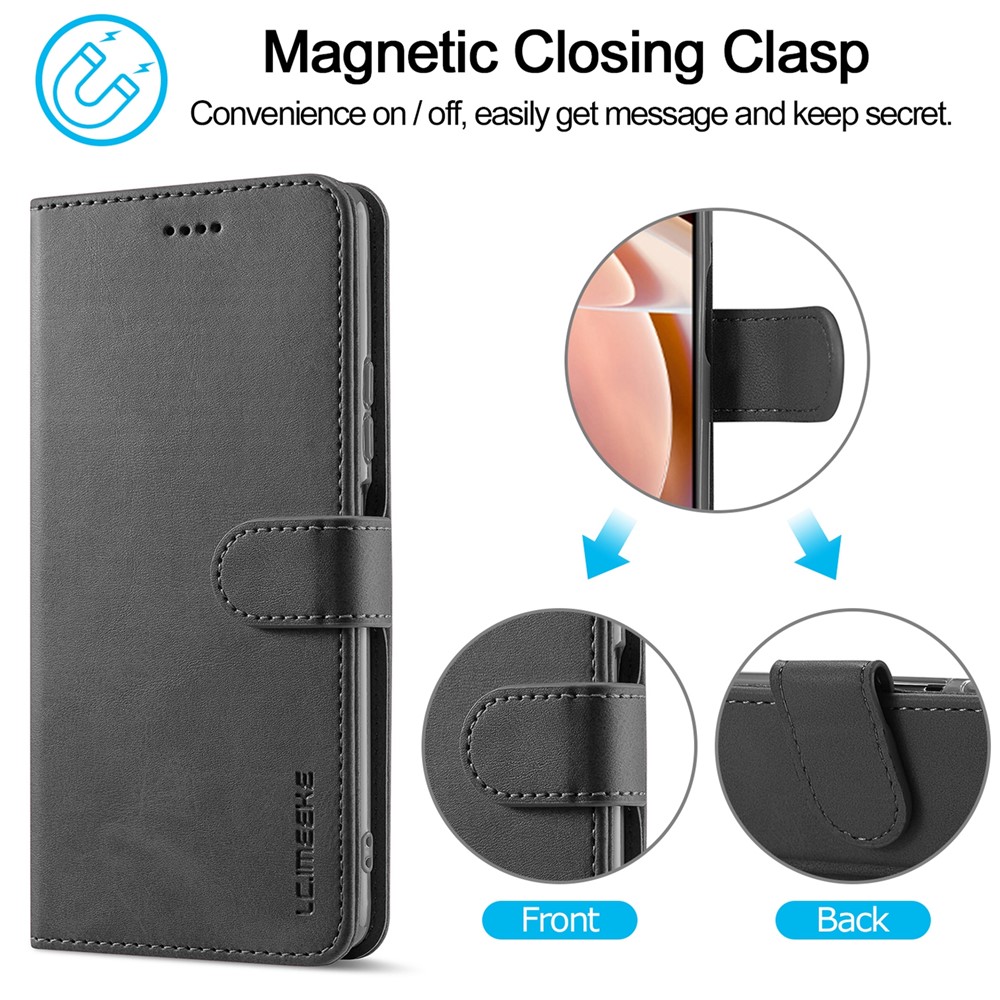 LC.IMEEKE PU Leather Wallet Case Hands-Free Stand Magnetic Closure Flip Cover for Xiaomi Redmi Note 11 Pro / Note 11 Pro+ - Black-8