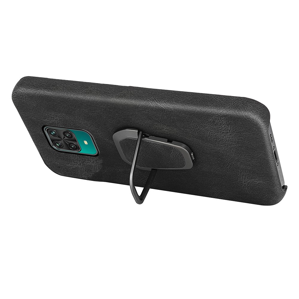 PU Leather Coated Soft TPU Well-protected Anti-drop Mobile Phone with Ring Kickstand for Xiaomi Redmi Note 9 Pro/Redmi Note 9 Pro Max/Redmi Note 9S - Black-3