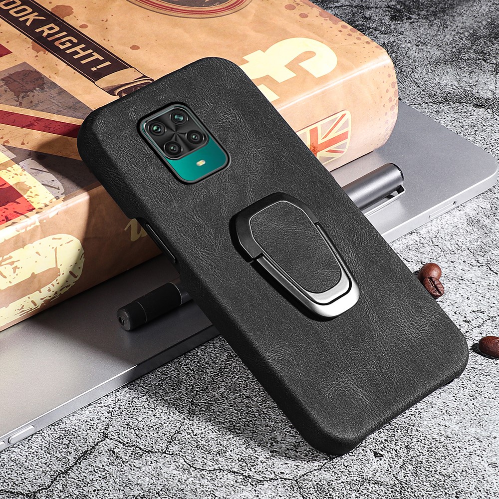 PU Leather Coated Soft TPU Well-protected Anti-drop Mobile Phone with Ring Kickstand for Xiaomi Redmi Note 9 Pro/Redmi Note 9 Pro Max/Redmi Note 9S - Black-5