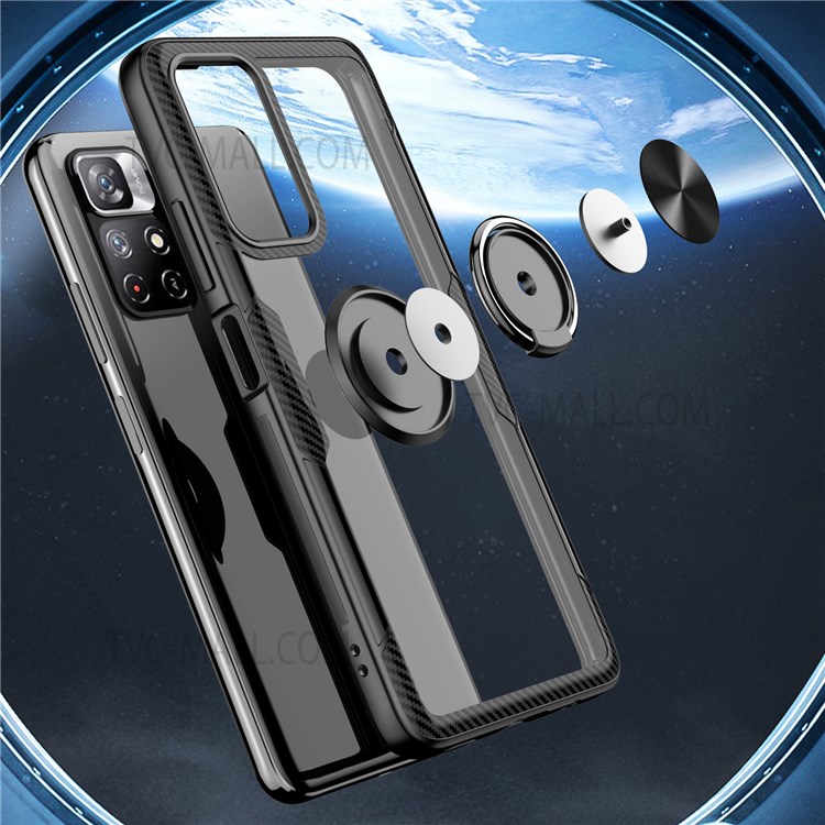 Rotating Ring Kickstand Design Clear TPU + PC + Metal Hybrid Phone Case Shell for Xiaomi Poco M4 Pro 5G/Redmi Note 11 5G - Black-5