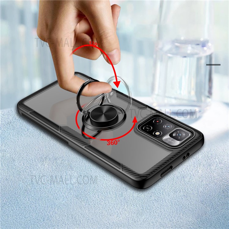 Rotating Ring Kickstand Design Clear TPU + PC + Metal Hybrid Phone Case Shell for Xiaomi Poco M4 Pro 5G/Redmi Note 11 5G - Black-6