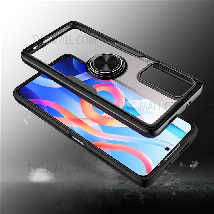 Rotating Ring Kickstand Design Clear TPU + PC + Metal Hybrid Phone Case Shell for Xiaomi Poco M4 Pro 5G/Redmi Note 11 5G - Black-8