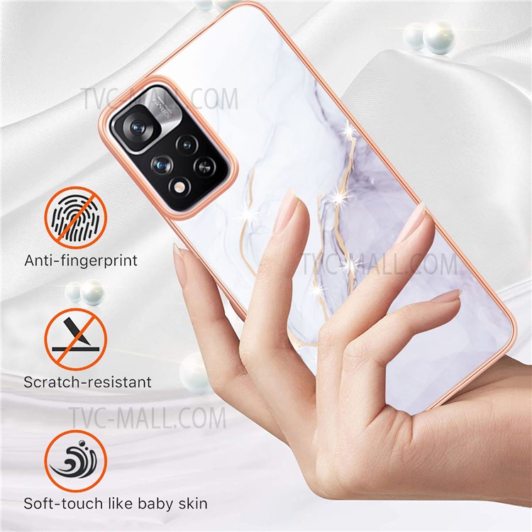 IML IMD Electroplating Frame Marble Pattern Anti-fingerprint TPU Phone Cover Shell for Xiaomi Redmi Note 11 Pro/Redmi Note 11 Pro+ Note 11 Pro+ - White 006-2