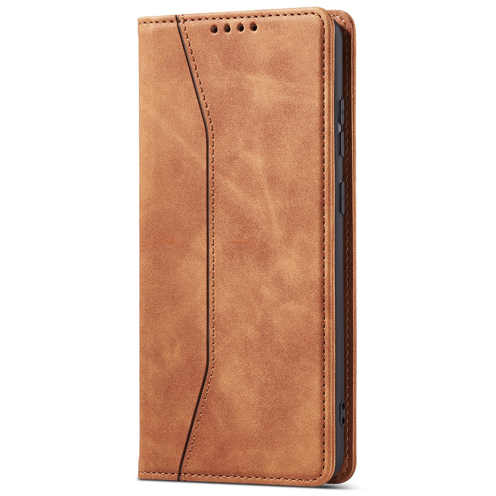 Double Edge-fold Sewing design Leather Phone Case Folio Flip Automatic Closing Cover for Xiaomi 11T/11T Pro - Brown-2