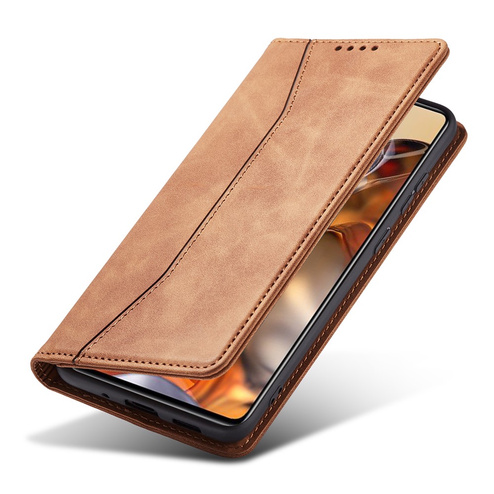 Double Edge-fold Sewing design Leather Phone Case Folio Flip Automatic Closing Cover for Xiaomi 11T/11T Pro - Brown-6