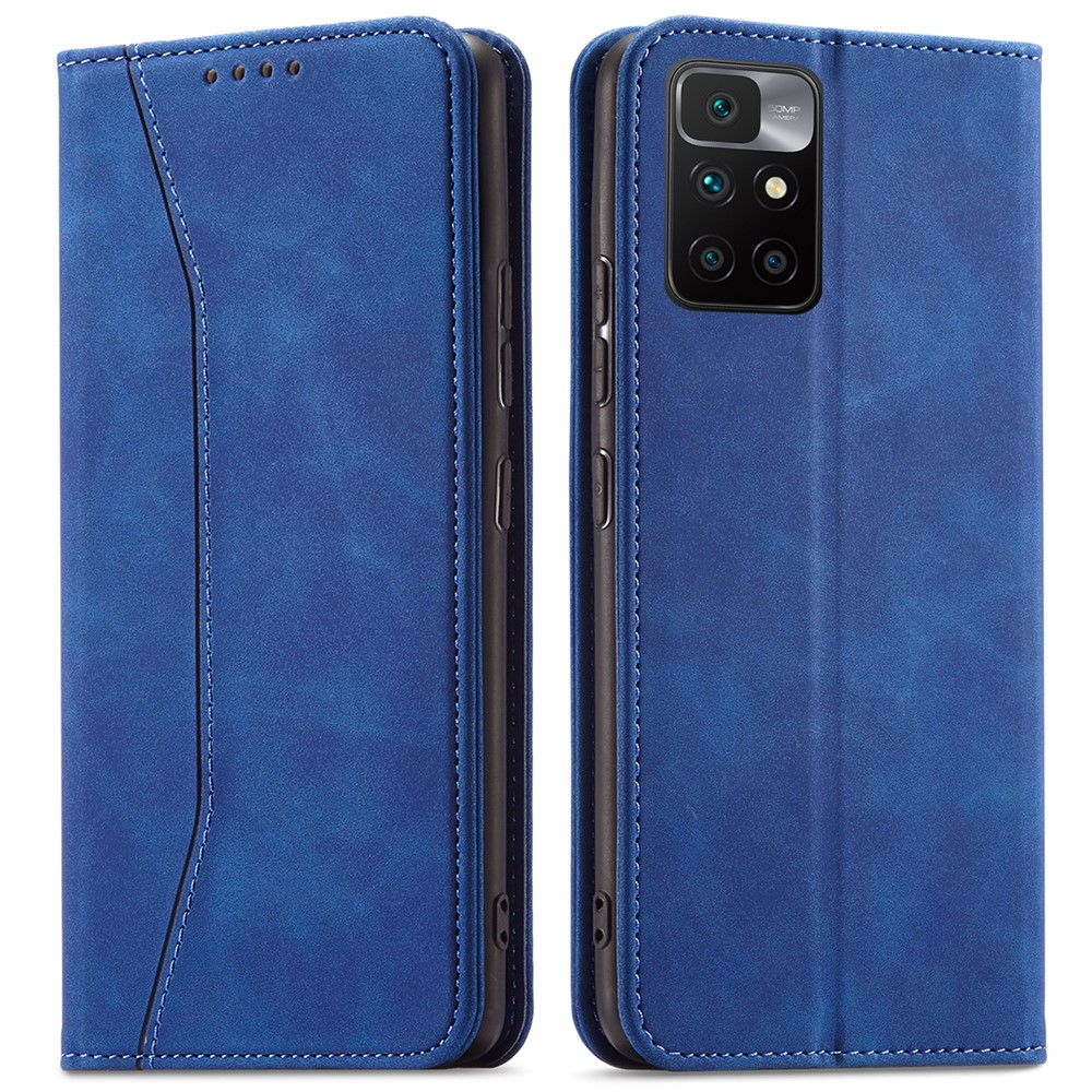Double Edge-fold Sewing Design Case Automatic Closing Full Protection Leather Phone Cover for Xiaomi Redmi 10/Redmi 10 Prime - Blue-1
