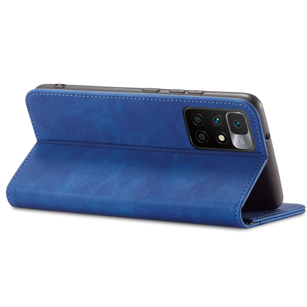 Double Edge-fold Sewing Design Case Automatic Closing Full Protection Leather Phone Cover for Xiaomi Redmi 10/Redmi 10 Prime - Blue-5