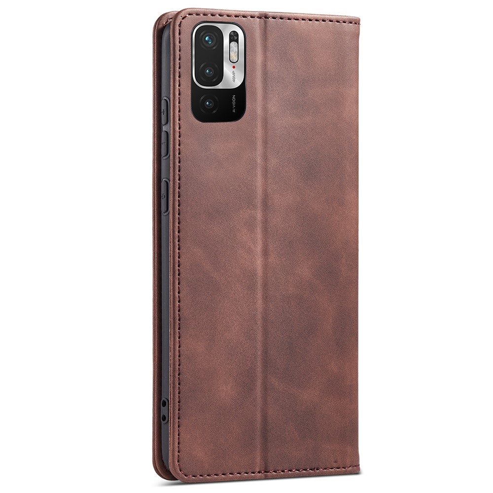 All-round Protection Double Edge-fold Sewing Design Anti-fall Automatic Closing Leather Phone Cover for Xiaomi Redmi Note 10 5G/Redmi Note 10T 5G/Poco M3 Pro 4G/5G - Coffee-3