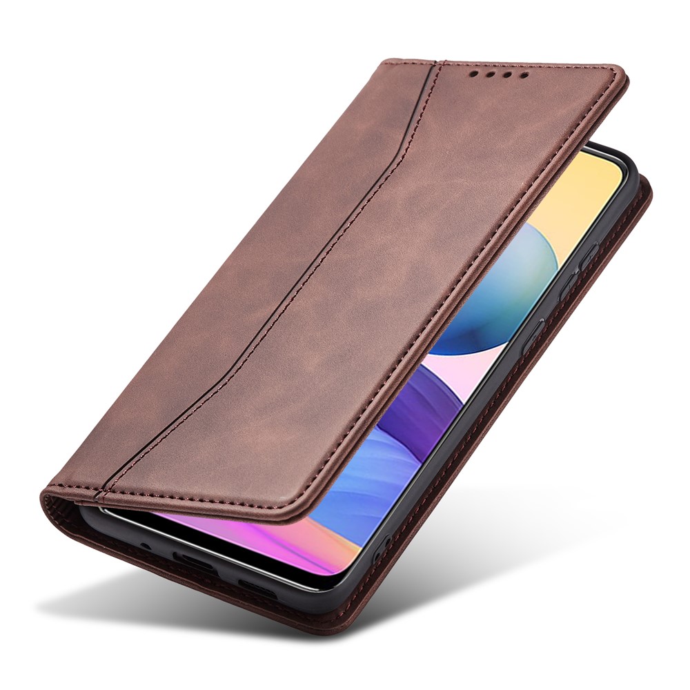 All-round Protection Double Edge-fold Sewing Design Anti-fall Automatic Closing Leather Phone Cover for Xiaomi Redmi Note 10 5G/Redmi Note 10T 5G/Poco M3 Pro 4G/5G - Coffee-6