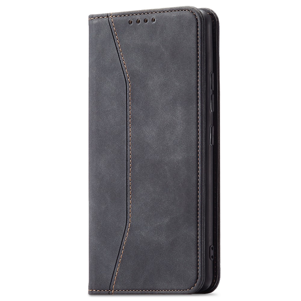 Folio Flip Double Edge-fold Sewing Design Anti-scratch Automatic Closing Leather Phone Case for Xiaomi Redmi Note 11 5G/Poco M4 Pro 5G - Black-2