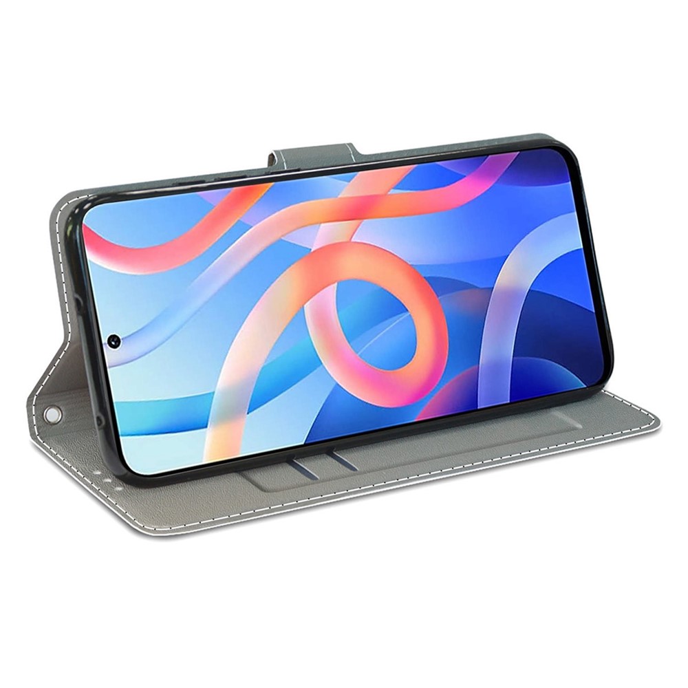 PU Leather Pattern Printing Card Slots Stand Flip Case with Wrist Strap for Xiaomi Redmi Note 11 5G / Poco M4 Pro 5G - Cat-4