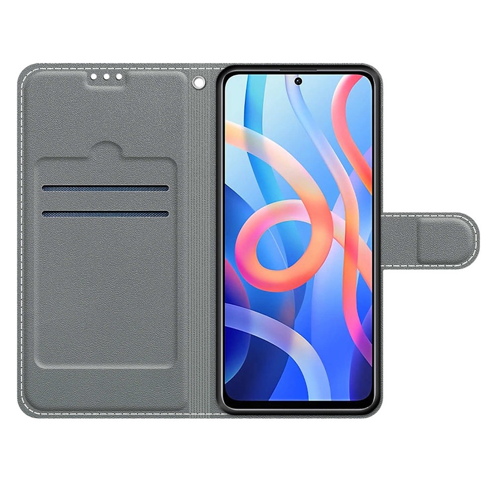 PU Leather Pattern Printing Card Slots Stand Flip Case with Wrist Strap for Xiaomi Redmi Note 11 5G / Poco M4 Pro 5G - Cat-5