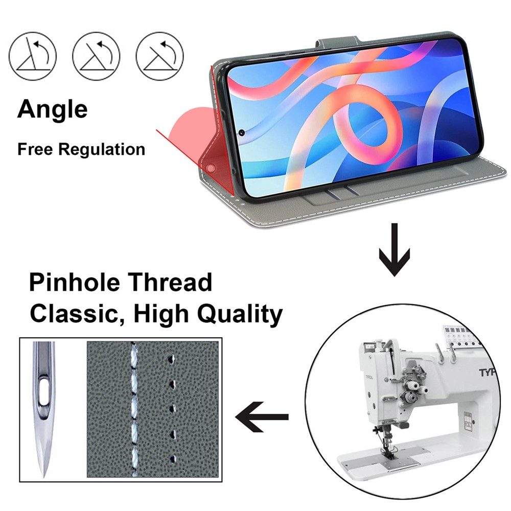 PU Leather Pattern Printing Card Slots Stand Flip Case with Wrist Strap for Xiaomi Redmi Note 11 5G / Poco M4 Pro 5G - Cat-9