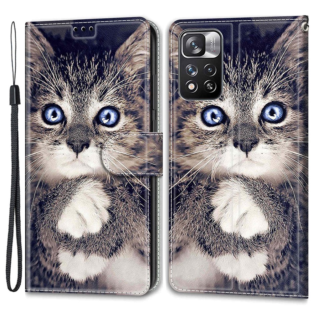 Stand Feature Wrist Strap Pattern Printing Leather Flip Case with Card Slots for Xiaomi Redmi Note 11 Pro / Note 11 Pro+ - Cat-1