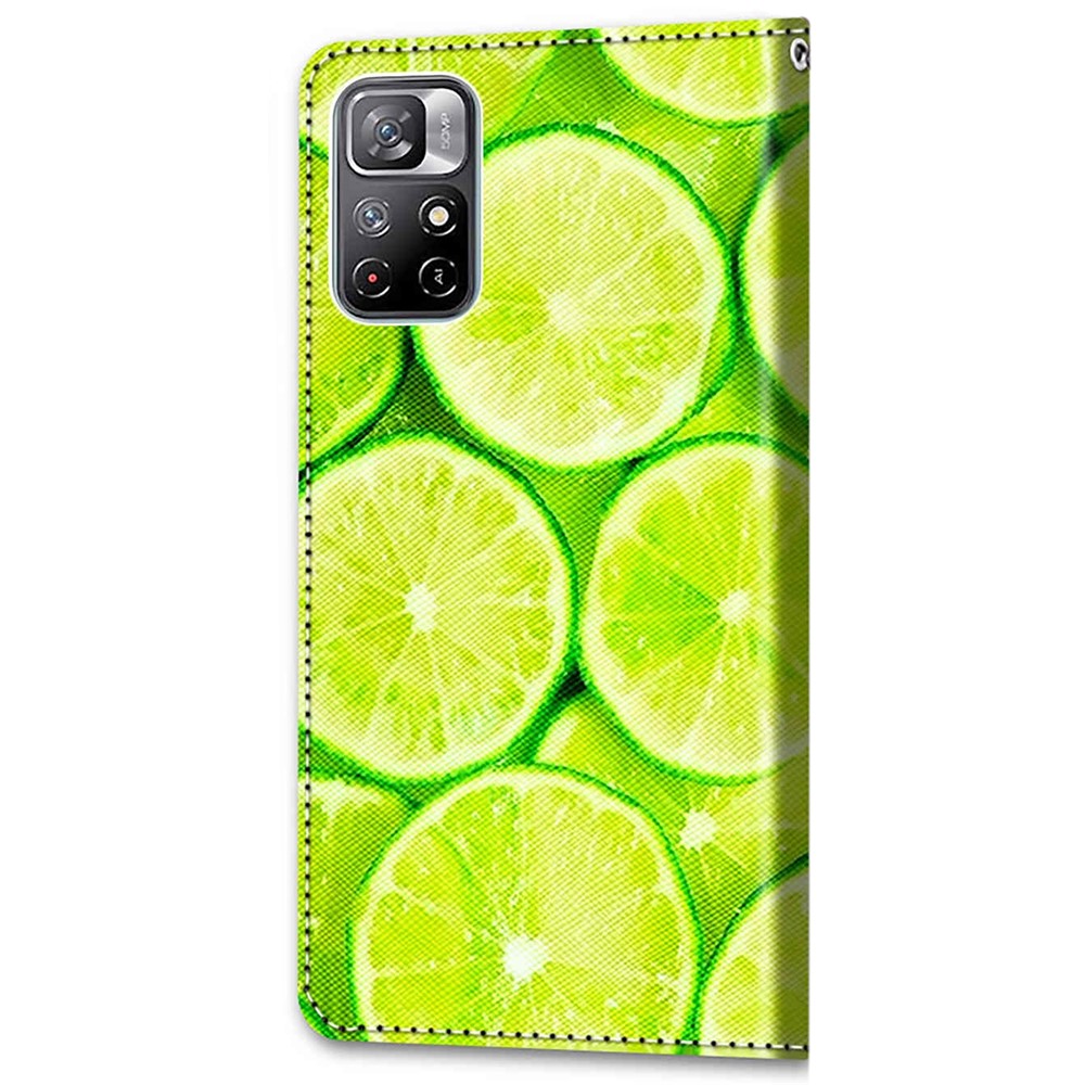 Magnetic Pattern Printing PU Leather Wallet Stand Case with Wrist Strap for Xiaomi Redmi Note 11 5G / Poco M4 Pro 5G - Lemon-3