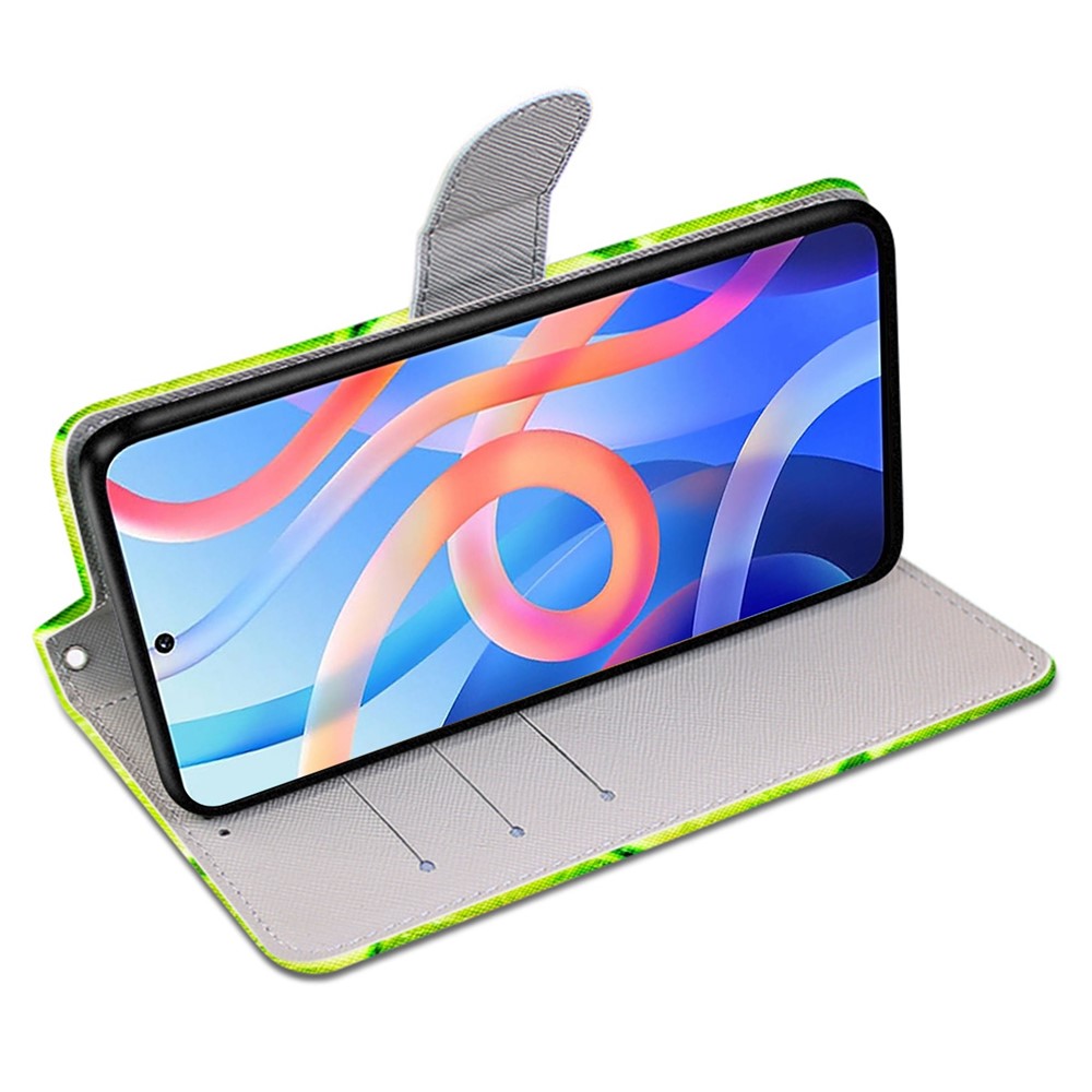 Magnetic Pattern Printing PU Leather Wallet Stand Case with Wrist Strap for Xiaomi Redmi Note 11 5G / Poco M4 Pro 5G - Lemon-4