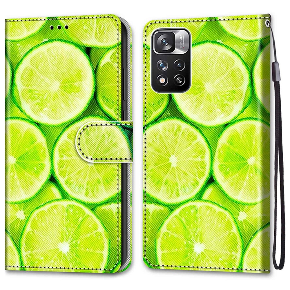 Pattern Printing Leather Flip Phone Case Wallet Stand Cover with Strap for Xiaomi Redmi Note 11 Pro / Note 11 Pro+ - Lemon-1