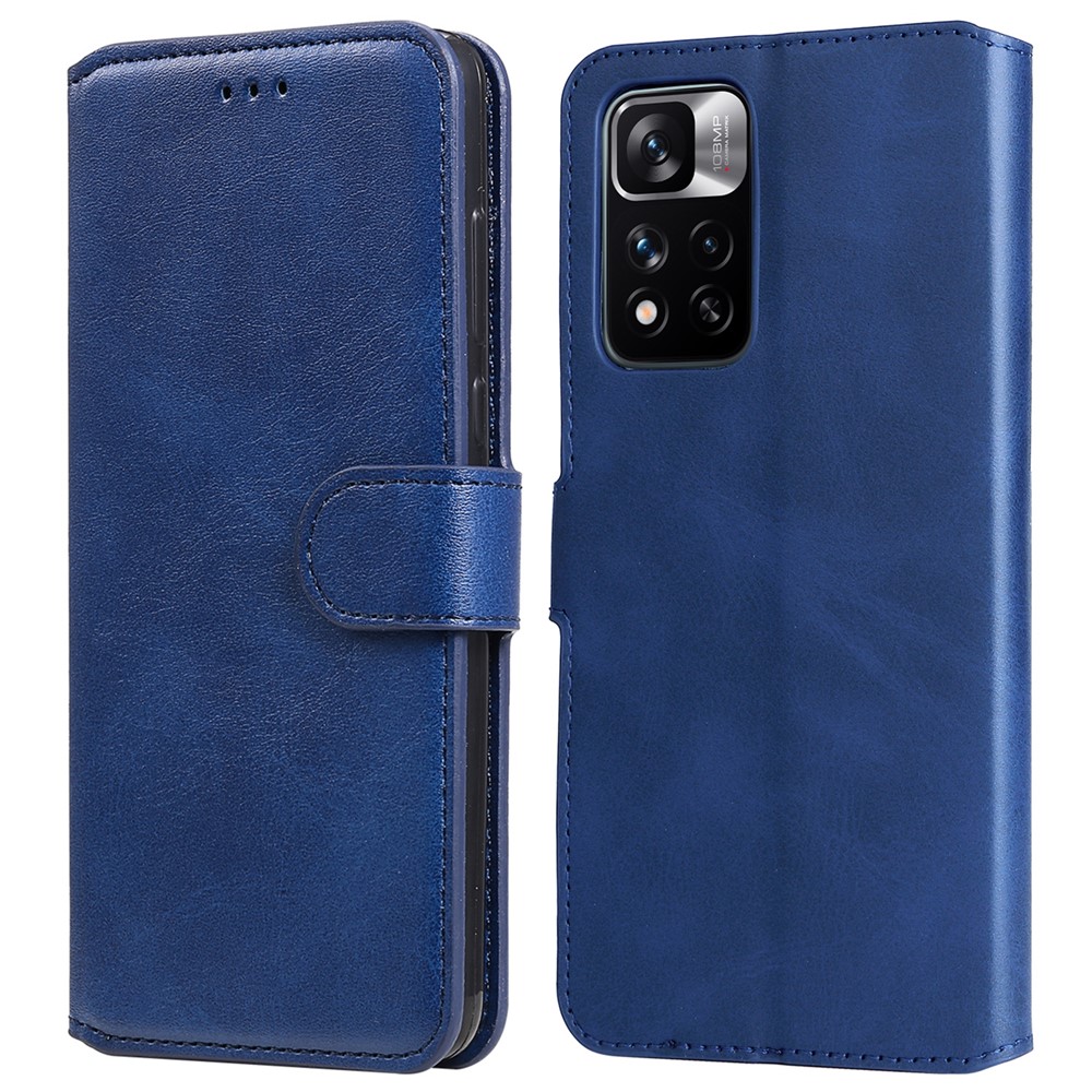 Textured Leather + TPU Stand Wallet Case Protective Phone Cover for Xiaomi Redmi Note 11 Pro/Note 11 Pro+ 5G - Blue-1