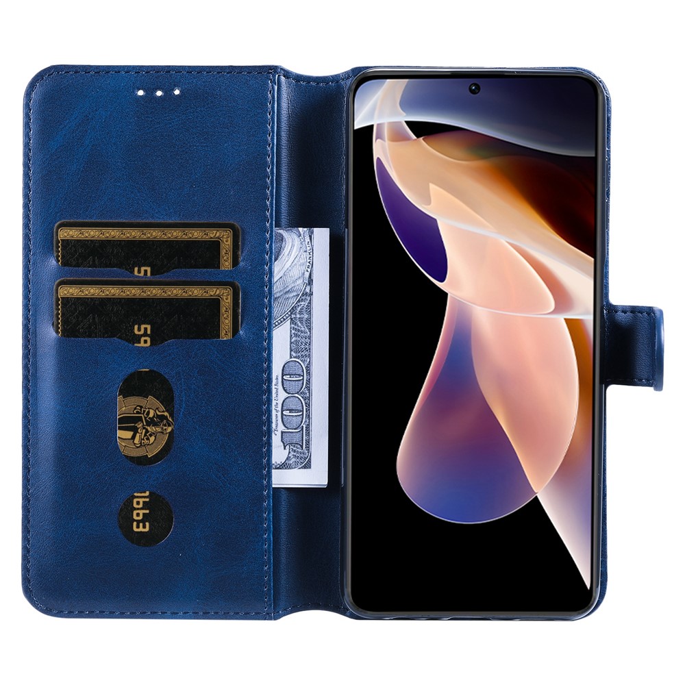 Textured Leather + TPU Stand Wallet Case Protective Phone Cover for Xiaomi Redmi Note 11 Pro/Note 11 Pro+ 5G - Blue-6