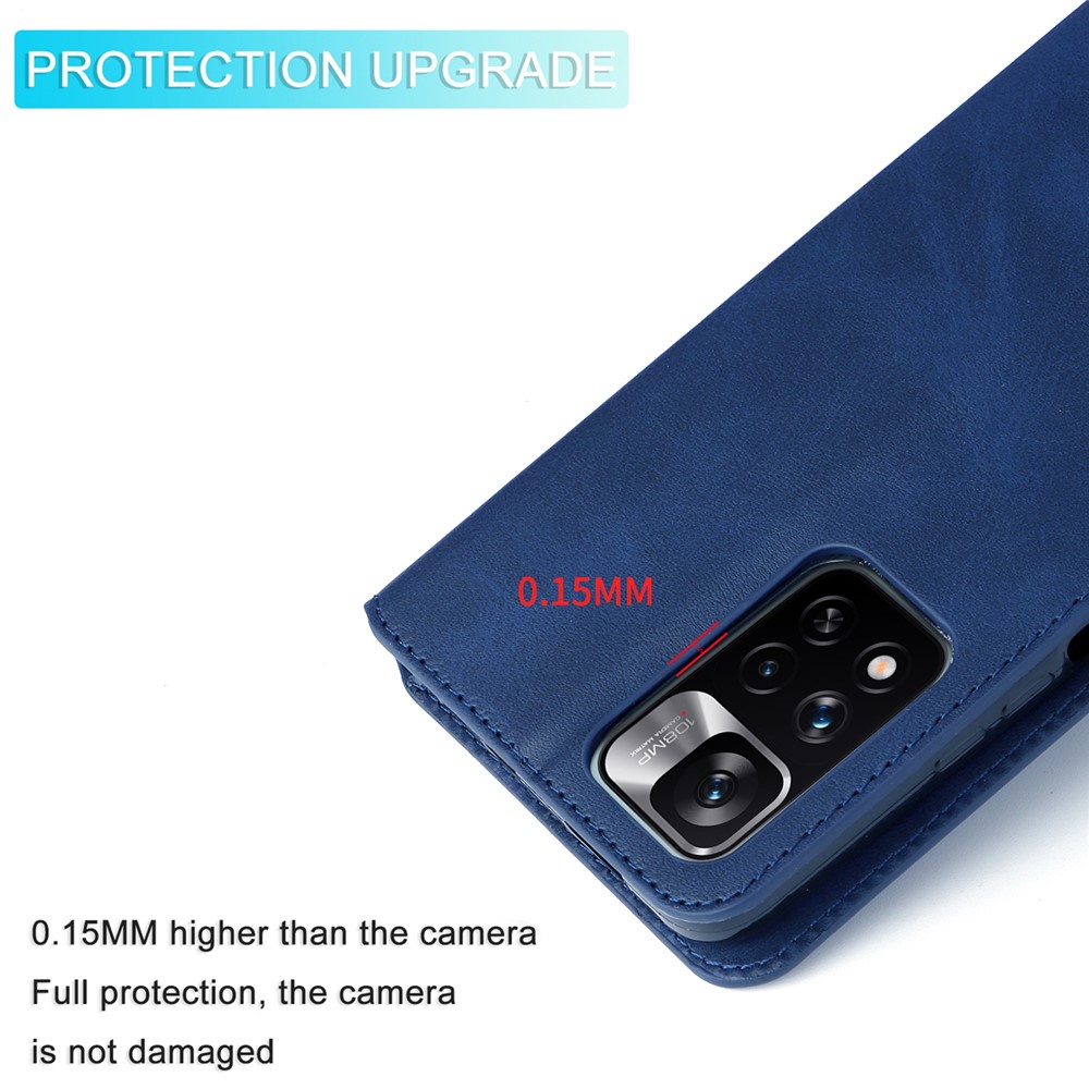 Textured Leather + TPU Stand Wallet Case Protective Phone Cover for Xiaomi Redmi Note 11 Pro/Note 11 Pro+ 5G - Blue-7