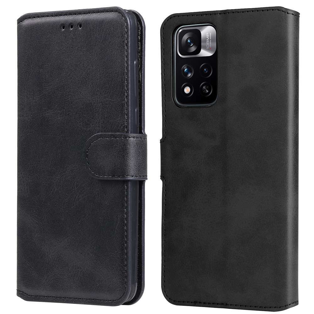 Textured Leather + TPU Stand Wallet Case Protective Phone Cover for Xiaomi Redmi Note 11 Pro/Note 11 Pro+ 5G - Black-1