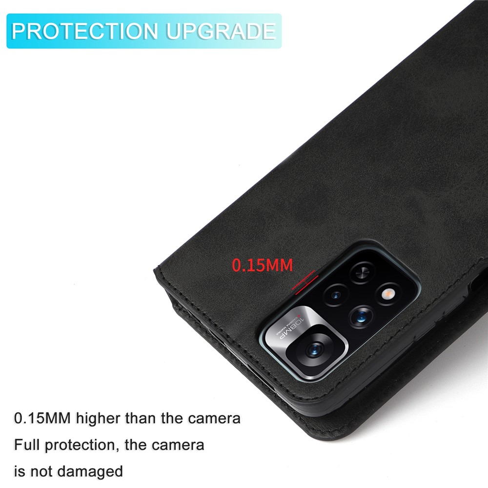 Textured Leather + TPU Stand Wallet Case Protective Phone Cover for Xiaomi Redmi Note 11 Pro/Note 11 Pro+ 5G - Black-7