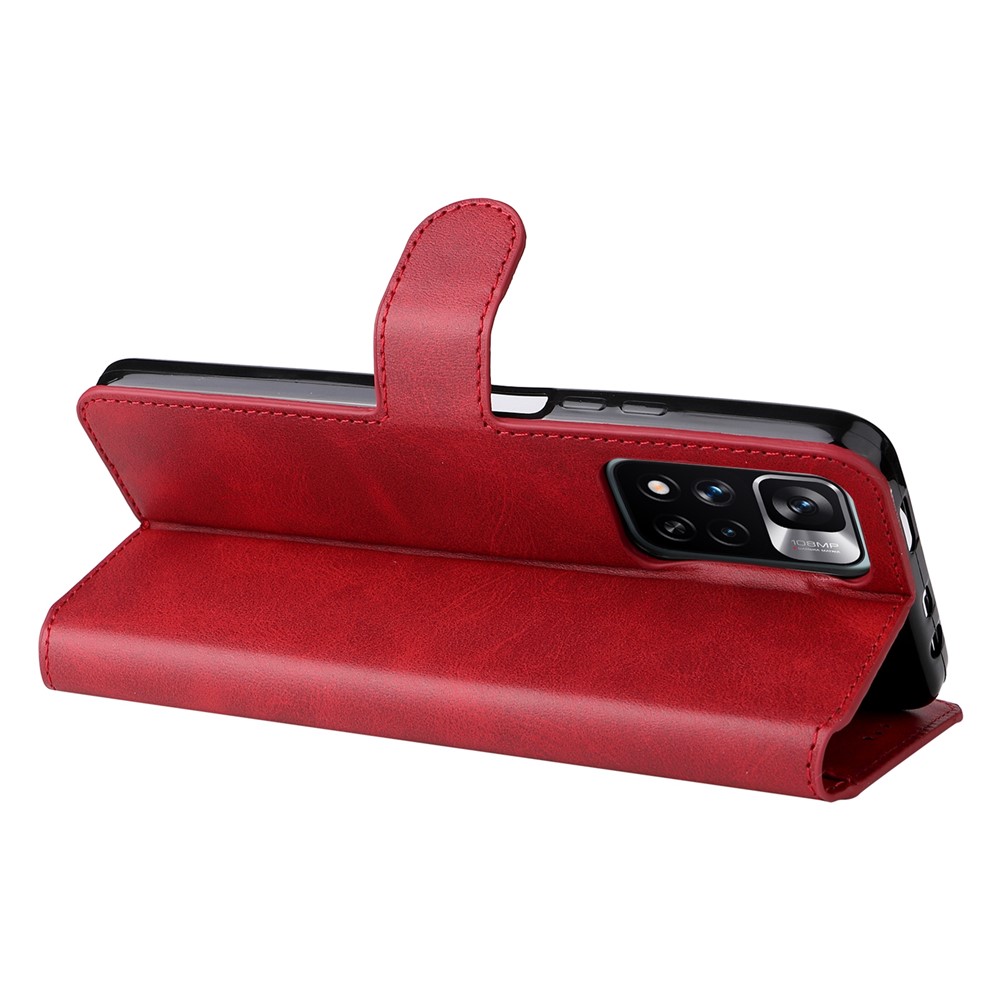 Textured Leather + TPU Stand Wallet Case Protective Phone Cover for Xiaomi Redmi Note 11 Pro/Note 11 Pro+ 5G - Red-4