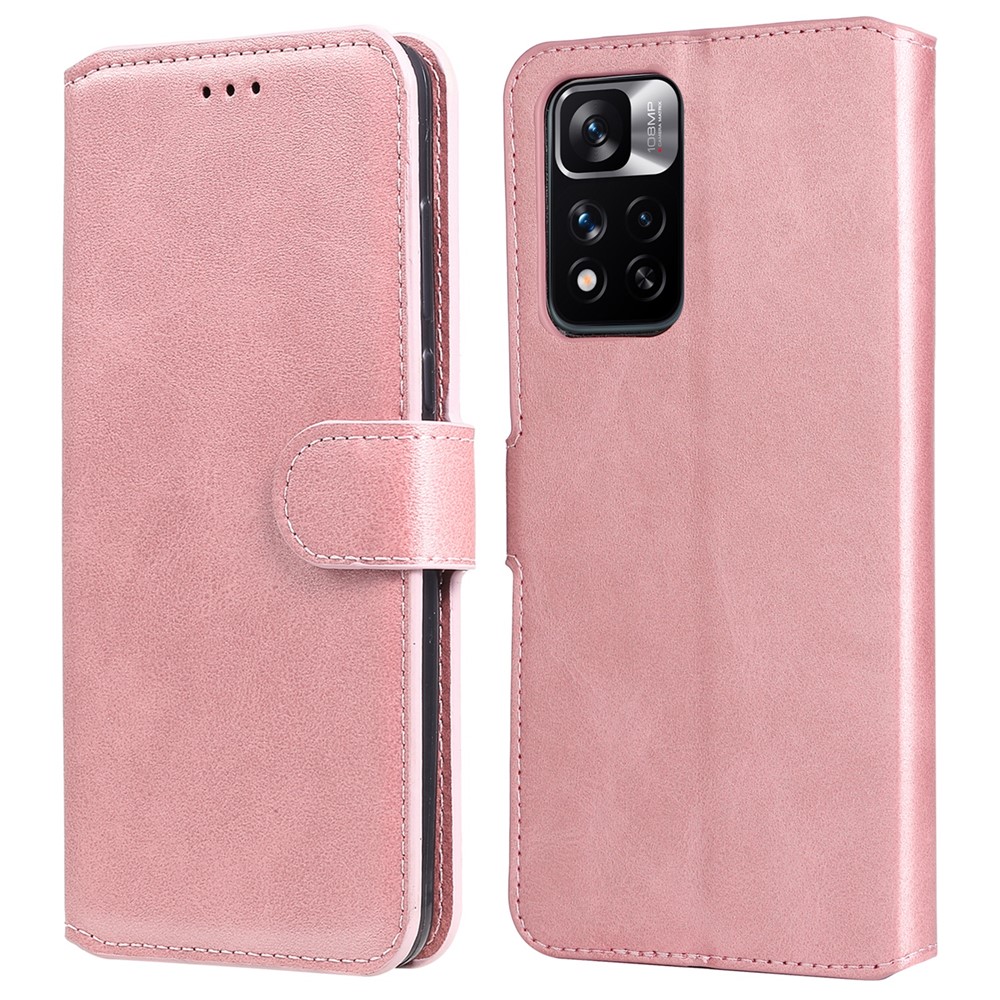 Textured Leather + TPU Stand Wallet Case Protective Phone Cover for Xiaomi Redmi Note 11 Pro/Note 11 Pro+ 5G - Rose Gold-1