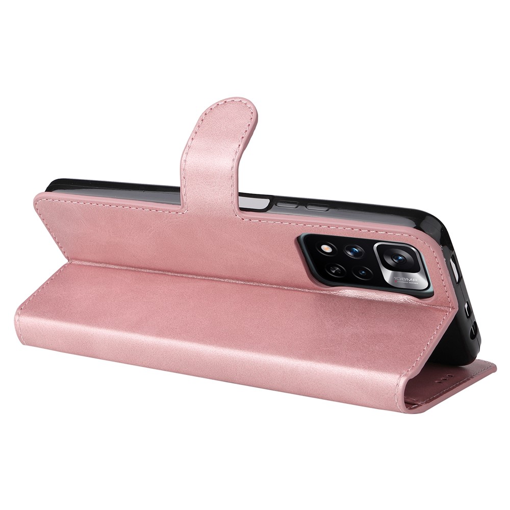 Textured Leather + TPU Stand Wallet Case Protective Phone Cover for Xiaomi Redmi Note 11 Pro/Note 11 Pro+ 5G - Rose Gold-4
