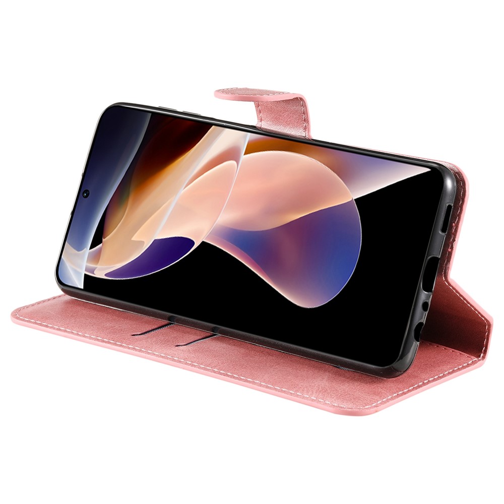 Textured Leather + TPU Stand Wallet Case Protective Phone Cover for Xiaomi Redmi Note 11 Pro/Note 11 Pro+ 5G - Rose Gold-5