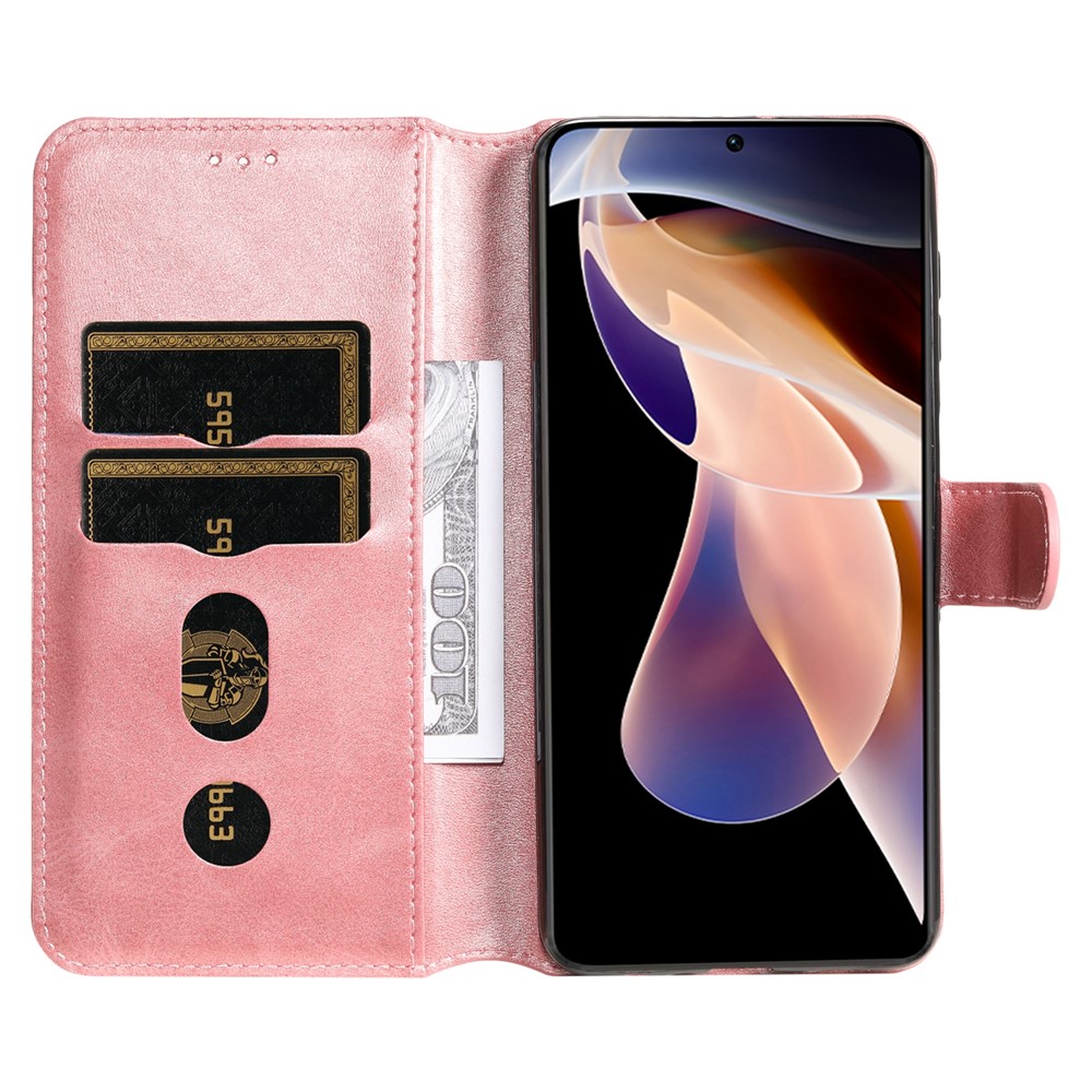 Textured Leather + TPU Stand Wallet Case Protective Phone Cover for Xiaomi Redmi Note 11 Pro/Note 11 Pro+ 5G - Rose Gold-6