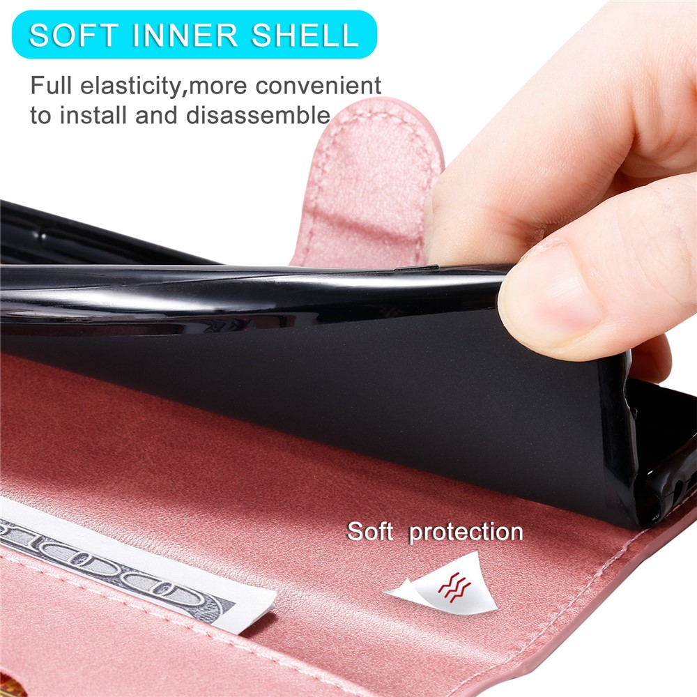 Textured Leather + TPU Stand Wallet Case Protective Phone Cover for Xiaomi Redmi Note 11 Pro/Note 11 Pro+ 5G - Rose Gold-9