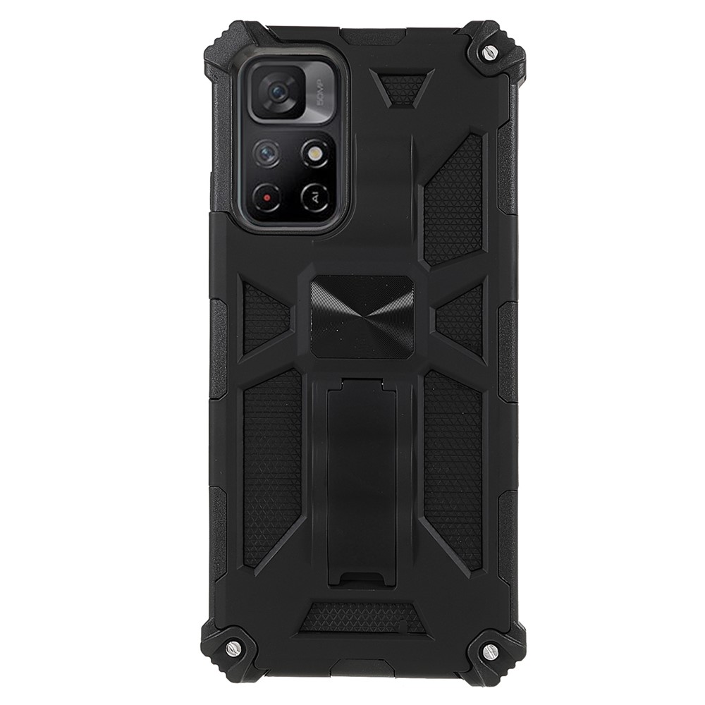 Finger-proof Mobile Phone Bag Cover Scratch-resistant Kickstand Inner TPU + Hard PC Shockproof Back Case for Xiaomi Redmi Note 11 5G / Poco M4 Pro 5G - Black-2