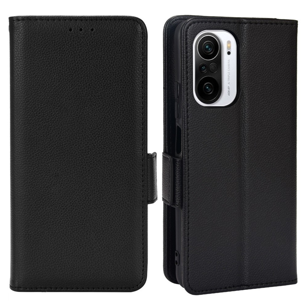 PU Leather + TPU Phone Case 360-degree Protection Litchi Texture Wallet Protector with Stand for Xiaomi Redmi K40/Redmi K40 Pro/Poco F3/Mi 11i/Mi 11X/Mi 11X Pro - Black-1