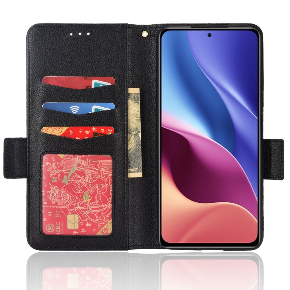 PU Leather + TPU Phone Case 360-degree Protection Litchi Texture Wallet Protector with Stand for Xiaomi Redmi K40/Redmi K40 Pro/Poco F3/Mi 11i/Mi 11X/Mi 11X Pro - Black-4