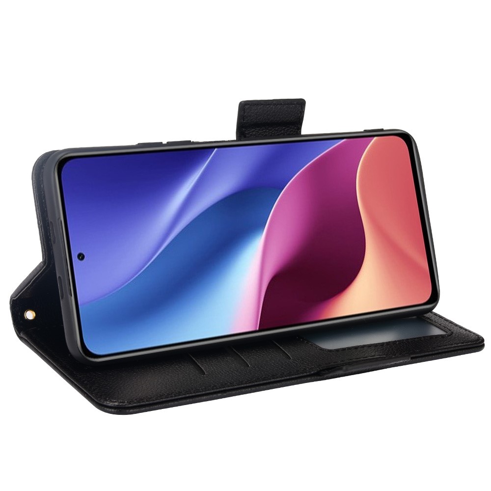 PU Leather + TPU Phone Case 360-degree Protection Litchi Texture Wallet Protector with Stand for Xiaomi Redmi K40/Redmi K40 Pro/Poco F3/Mi 11i/Mi 11X/Mi 11X Pro - Black-5