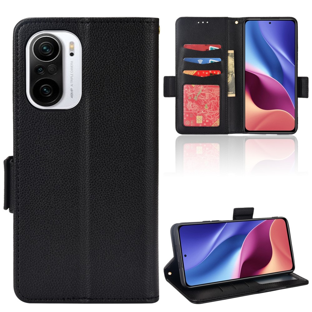PU Leather + TPU Phone Case 360-degree Protection Litchi Texture Wallet Protector with Stand for Xiaomi Redmi K40/Redmi K40 Pro/Poco F3/Mi 11i/Mi 11X/Mi 11X Pro - Black-7