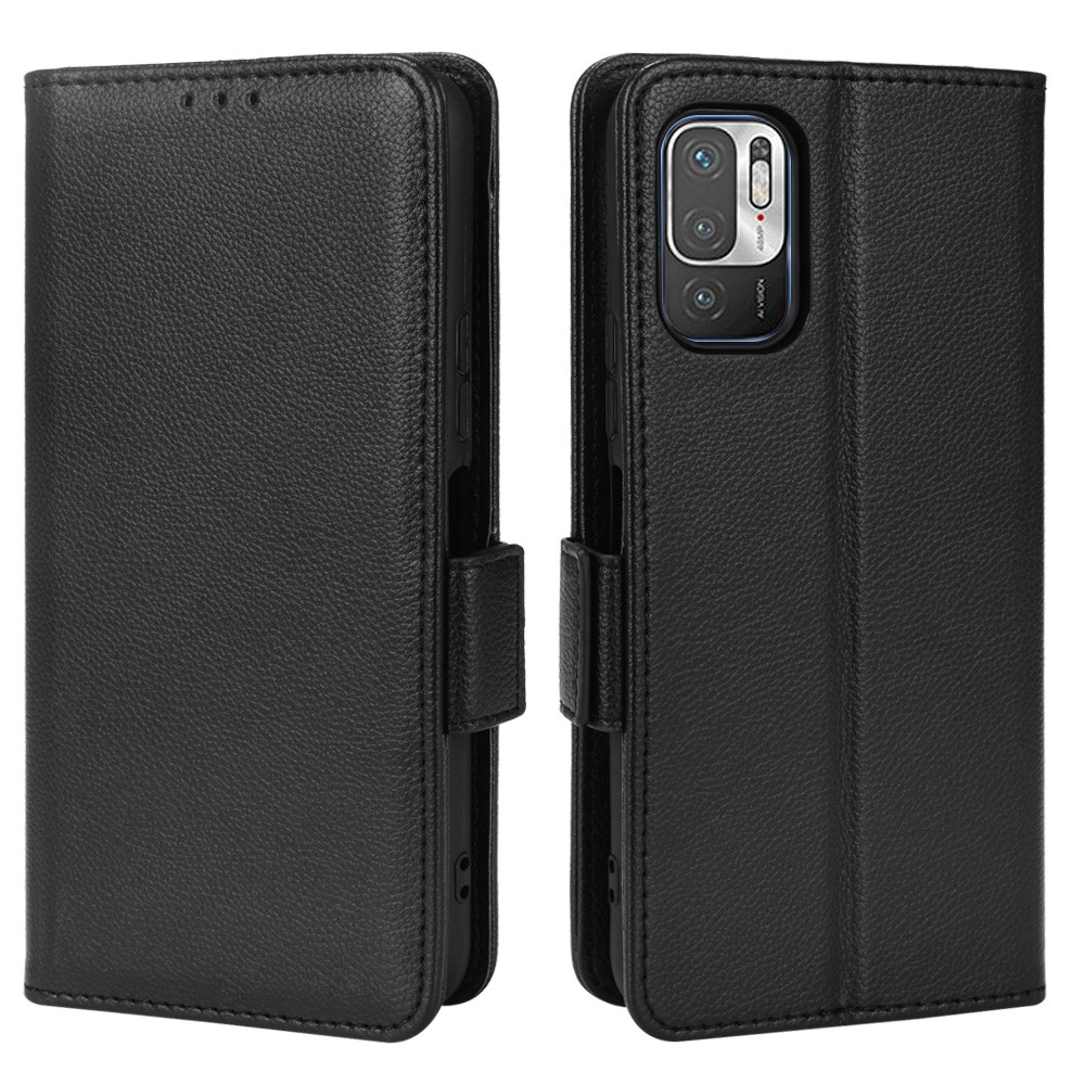 PU Leder + TPU Phone Hülle Drop-sof Anti-scratch Litchi Textur Brieftasche Funktionsabdeckung Für Xiaomi Redmi Note 10 5G/Redmi Hinweis 10T 5g/poco M3 Pro 4G/5G - Schwarz