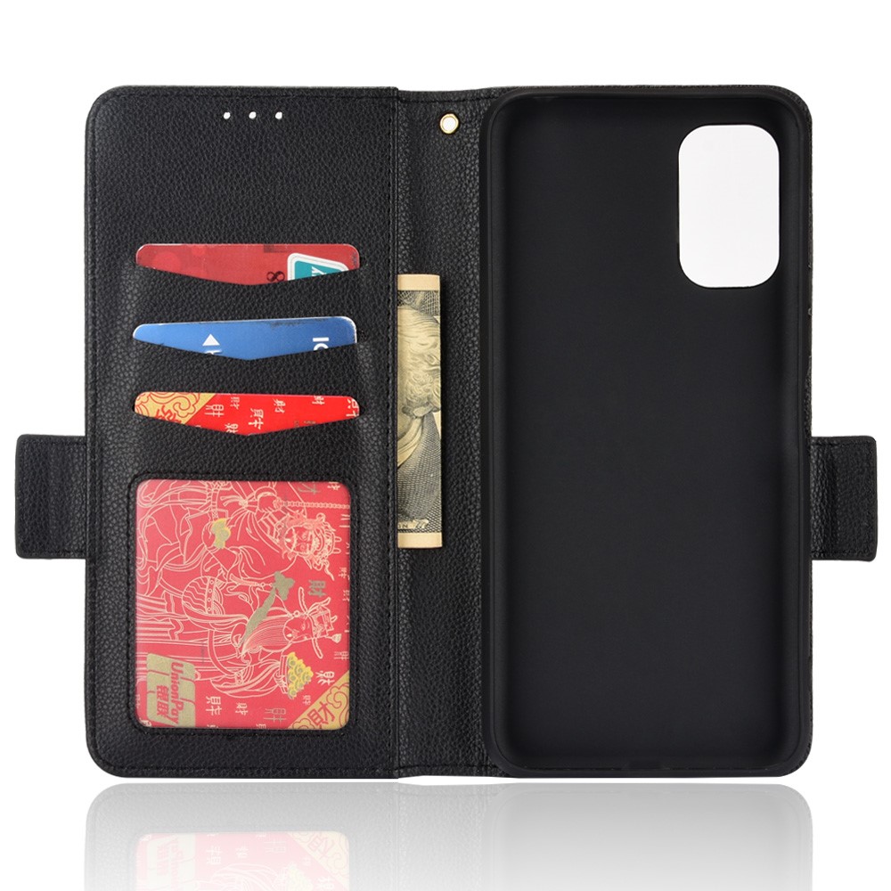 PU Leather + TPU Phone Case Drop-proof Anti-scratch Litchi Texture Wallet Stand Function Cover for Xiaomi Redmi Note 10 5G/Redmi Note 10T 5G/Poco M3 Pro 4G/5G - Black-6