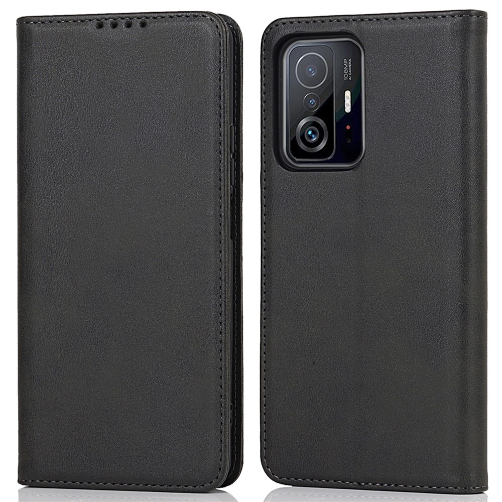 TPU+PU Leather Protective Cover Auto-absorbed Wallet Stand Design Phone Case for Xiaomi 11T/11T Pro - Black-1