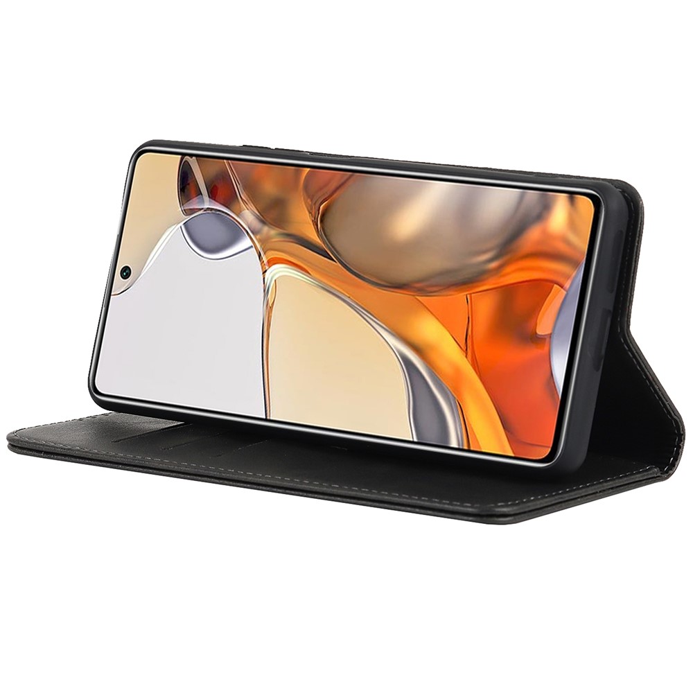 TPU+PU Leather Protective Cover Auto-absorbed Wallet Stand Design Phone Case for Xiaomi 11T/11T Pro - Black-4