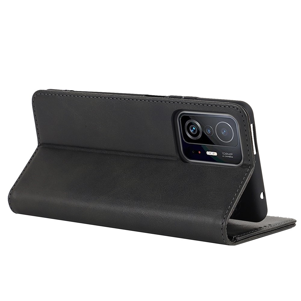TPU+PU Leather Protective Cover Auto-absorbed Wallet Stand Design Phone Case for Xiaomi 11T/11T Pro - Black-5