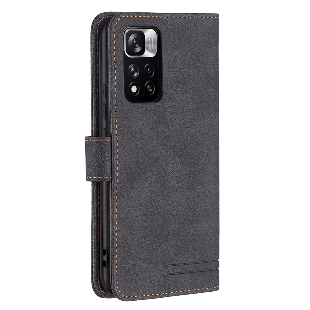 BINFEN COLOR BF09 RFID Blocking Phone Case Flip Design Leather Stand Wallet Phone Cover Protector for Xiaomi Redmi Note 11 Pro/11 Pro+ - Black-3