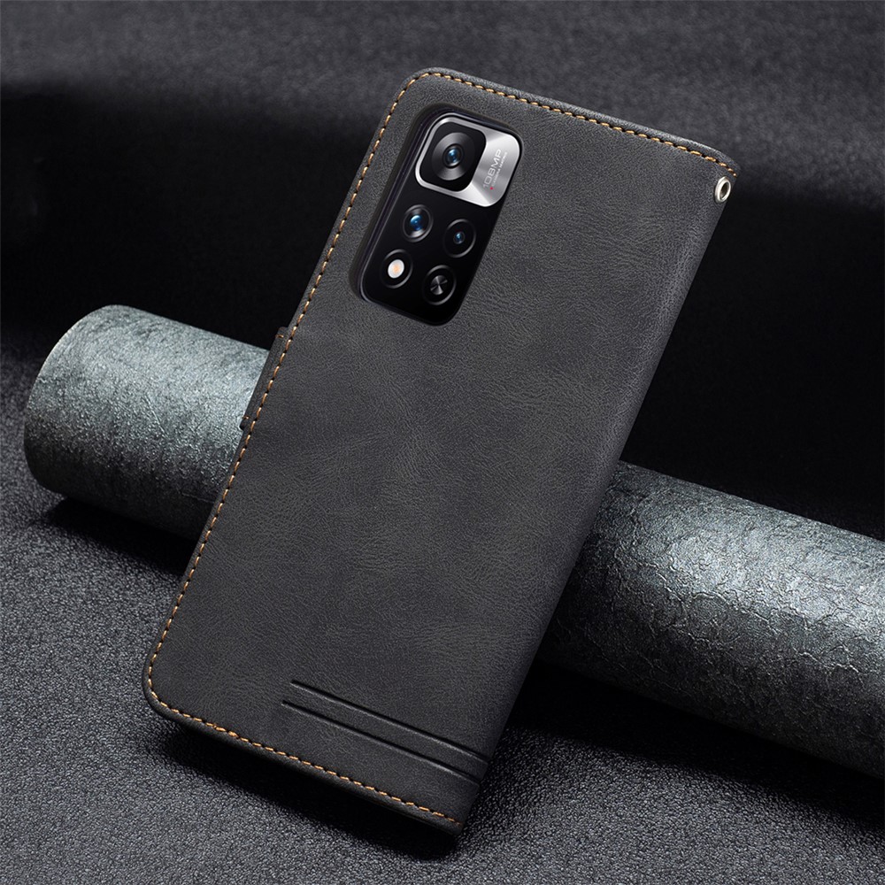 BINFEN COLOR BF09 RFID Blocking Phone Case Flip Design Leather Stand Wallet Phone Cover Protector for Xiaomi Redmi Note 11 Pro/11 Pro+ - Black-7