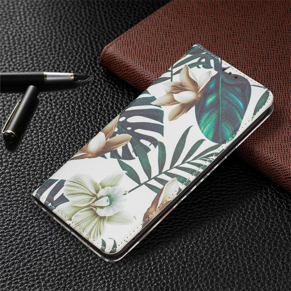Magnetic Auto-absorbed Pattern Printing Leather Case Wallet Horizontal Viewing Stand Phone Flip Cover for Xiaomi Redmi Note 11 Pro/11 Pro+ - Flower and Leaves-7