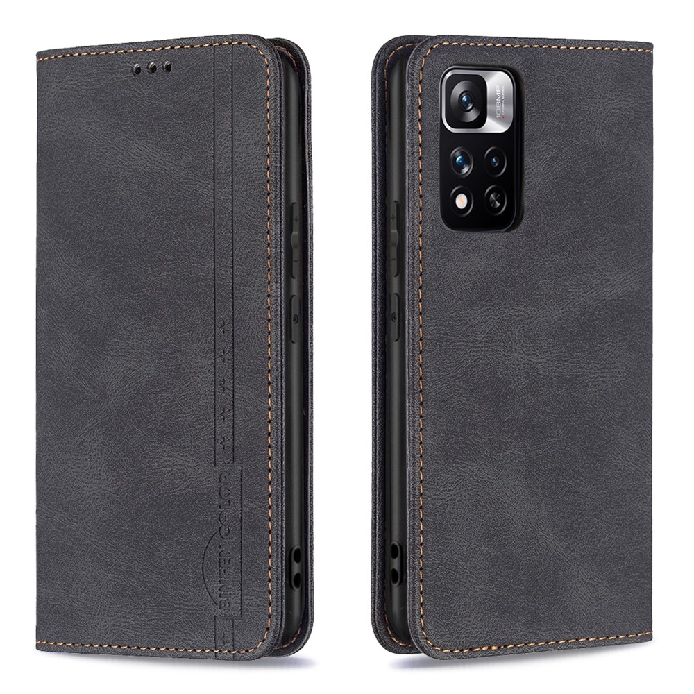 BINFEN COLOR BF08 Phone Case RFID Blocking Flip Leather Stand Wallet Phone Cover Protector for Xiaomi Redmi Note 11 Pro/11 Pro+ - Black-1